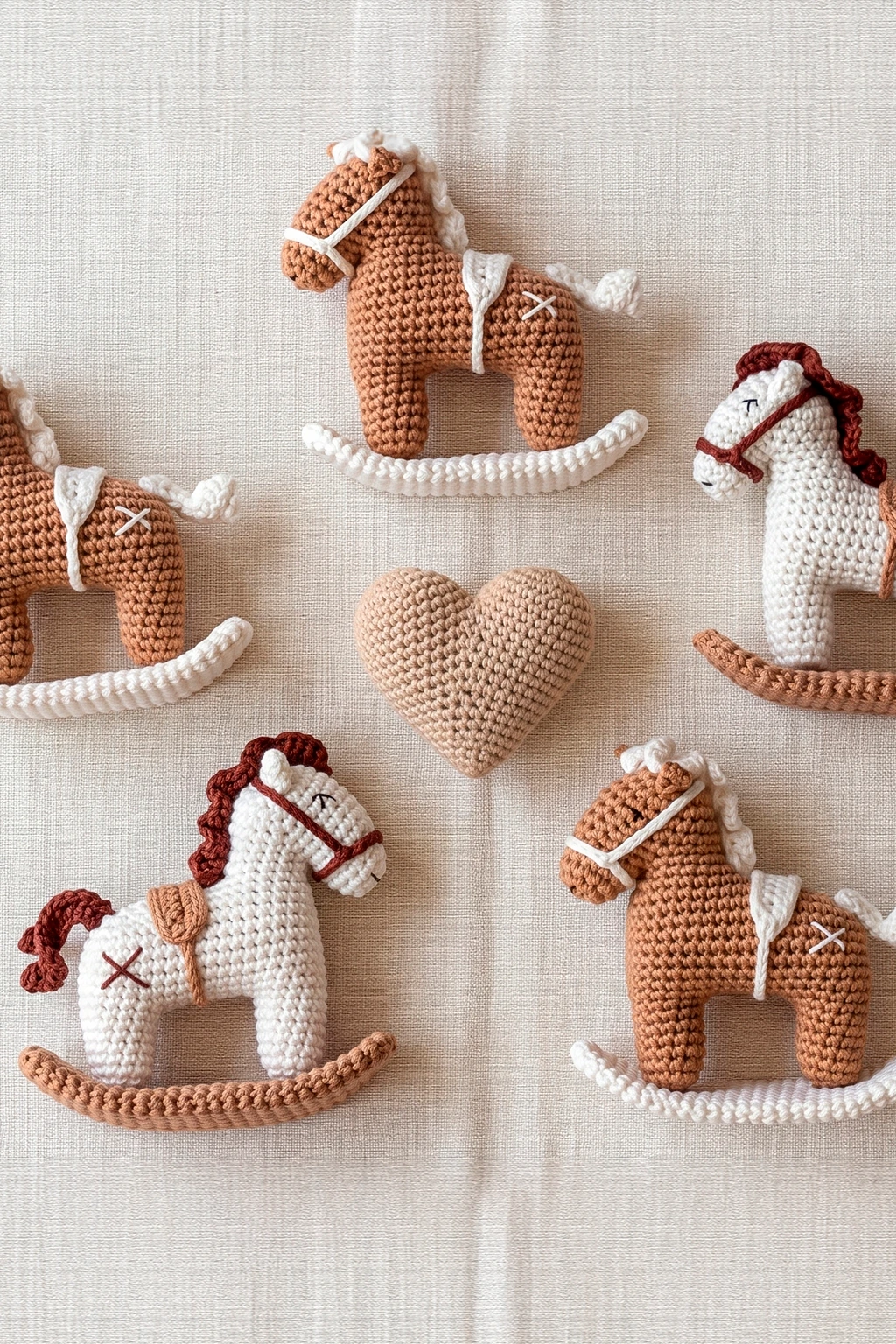 Carrossel de amigurumi decorando prateleira