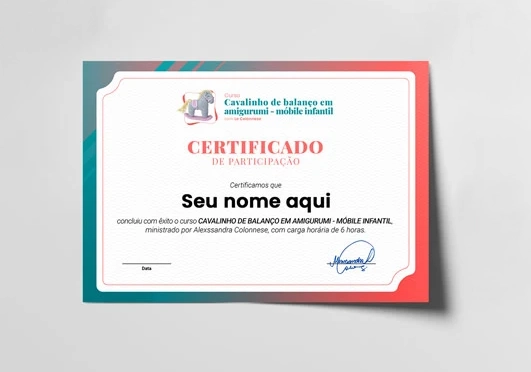 Modelo do certificado de conclusão do curso de Amigurumi